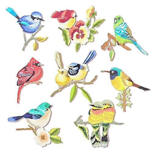 Lot de 8 écussons brodés en forme d'oiseaux, à coudre et à thermocoller pour t-shirt, manteau, sac Cover