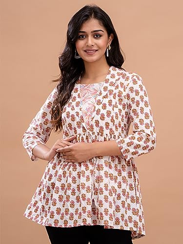 Image of feranoid Women's Cotton Floral Printed Short Kurti Tunic Top