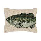 Bass Wool Hook Pillow for Lake House or Cabin by The Pillow Shoppe, 12x16 Oblong
