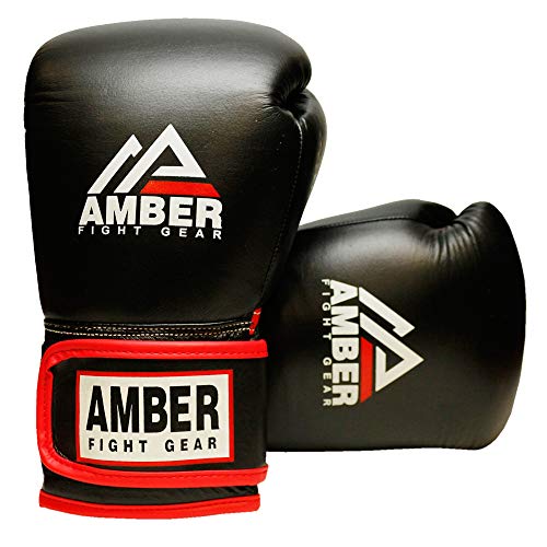 Amber Fight Gear Professional Hook And Loop Leather Training Boxing Gloves Mma Kickboxing Training Sparring Punching Bag Gloves Black 16Oz #TOP3