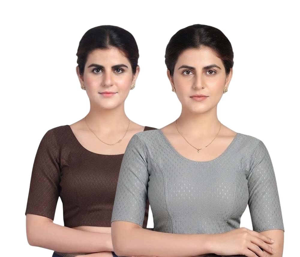 Combo 2 Readymade Round Neck Half Sleeve Solid Blouse-picture-38