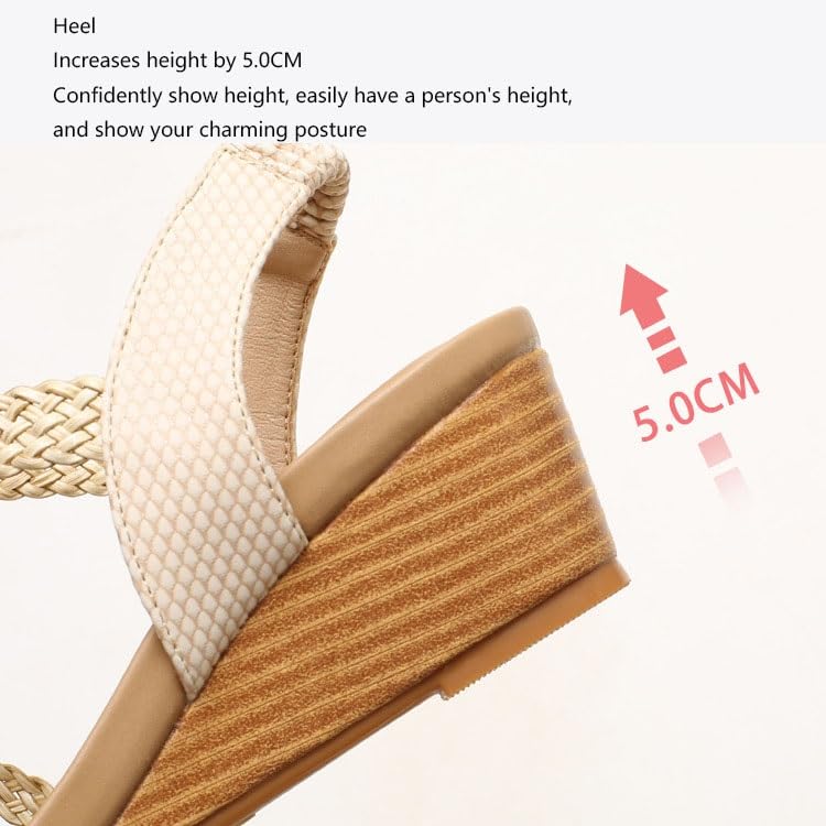Wedge Sandals Boho, Women's Retro Weaved Beaded Open Toe Elastic Ankle Wedge Sandals, Summer Plus Size Non-slip Platform Roman Shoes Suitable, for All Kinds of Clothes Such as Jeans3
