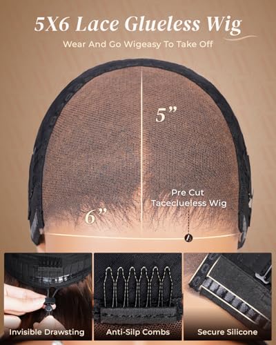 Image of Arabella 6x5 Red-Brown Gradient Bleached Glueless Human Hair Wig Pre Plucked Pre Cut 210% Density Knots Loose Body Wave 12A Pre Plucked Natural Hairline Upgraded Drawstring for Daily /Party 20 Inch