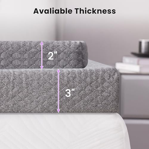 Image of SINWEEK 2 Inch Gel Memory Foam Mattress Topper Queen Size, Pad for Back Pain, Bed Topper with Removable Soft Cover, CertiPUR-US Certified,Grey
