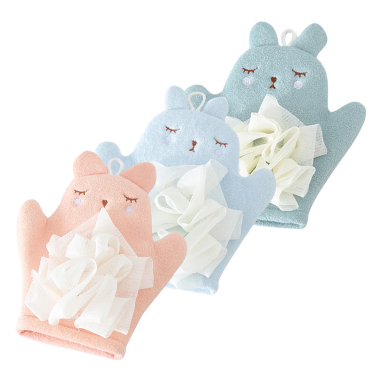 3Pezzi Guanto Esfoliante Doccia Scrub Wash Mitt Doppia con Design Carino per Profonda Della e Rimozione Cellule Morta