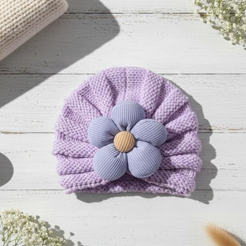 Image of SYGA Baby Cap Flower Wool Warm Knitted Streachable Hat Infant Toddler Baby Cap 0-3 Years
