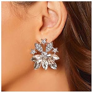 Vintage Cluster Rhinestone Stud Earrings Crystal Flower Dangle Earrings Sparkly Silver Cz Earrings Crystal Statement Earrings Luxury Weddings Bridal Earring Jewelry for Women and Girls