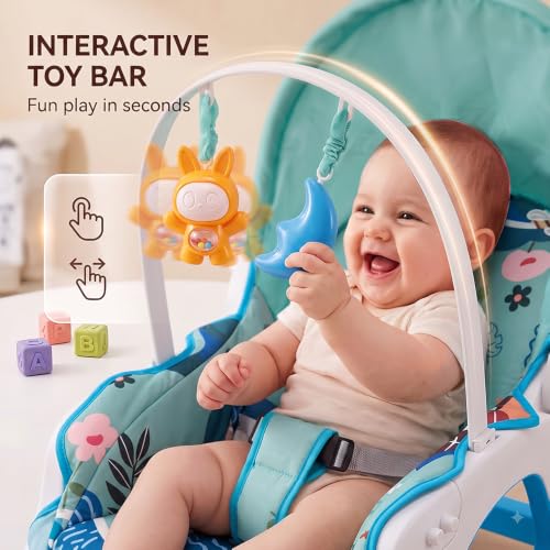 Image of StarandDaisy Dreamy Baby Rocker Chair with Play Tray, Mosquito Net & Toy Bar | Adjustable Recline, 3-Point Safety Harness | Infant Rocking Seat, Feeding Chair for Newborns & Toddlers 0-3 Years (Green)