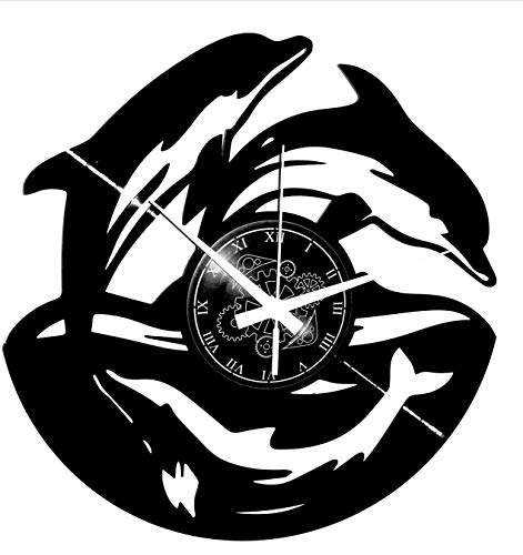 Instant Karma Clocks | Horloge Murale Dauphins Design Océan Marin Poétique Relax Zen | Mouvement Silencieux Quartz | Idée Cadeau Déco Thème Mer Plage Méditerranée