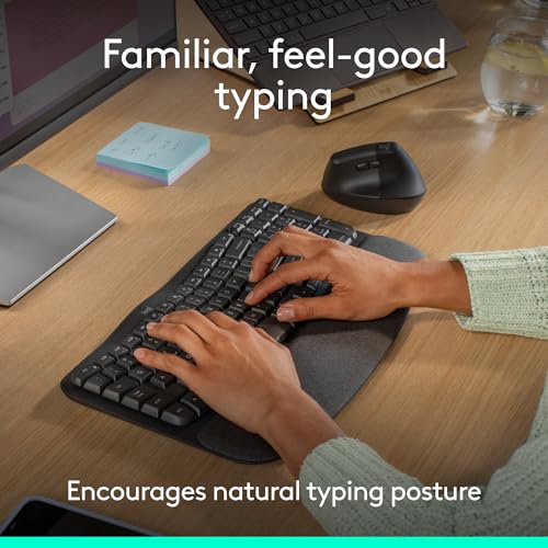 Image of Logitech Wave Keys Wireless Ergonomic Keyboard with Cushioned Palm Rest, Comfortable Natural Typing, Easy-Switch, Bluetooth, Logi Bolt Receiver, for Multi-OS, Windows /Mac - Graphite