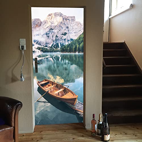 murimage Papel Pintado Puerta Lago Barco Montanas 86 x 200 cm Incluye Pegamento Bosque Foto Mural Fotomurales Cover