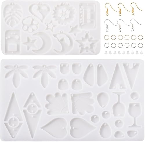 Miniatura 8 de 2 piezas de moldes geométricos de silicona con forma de triángulo de hojas de resina con ganchos franceses, anillos de salto, tuercas para las