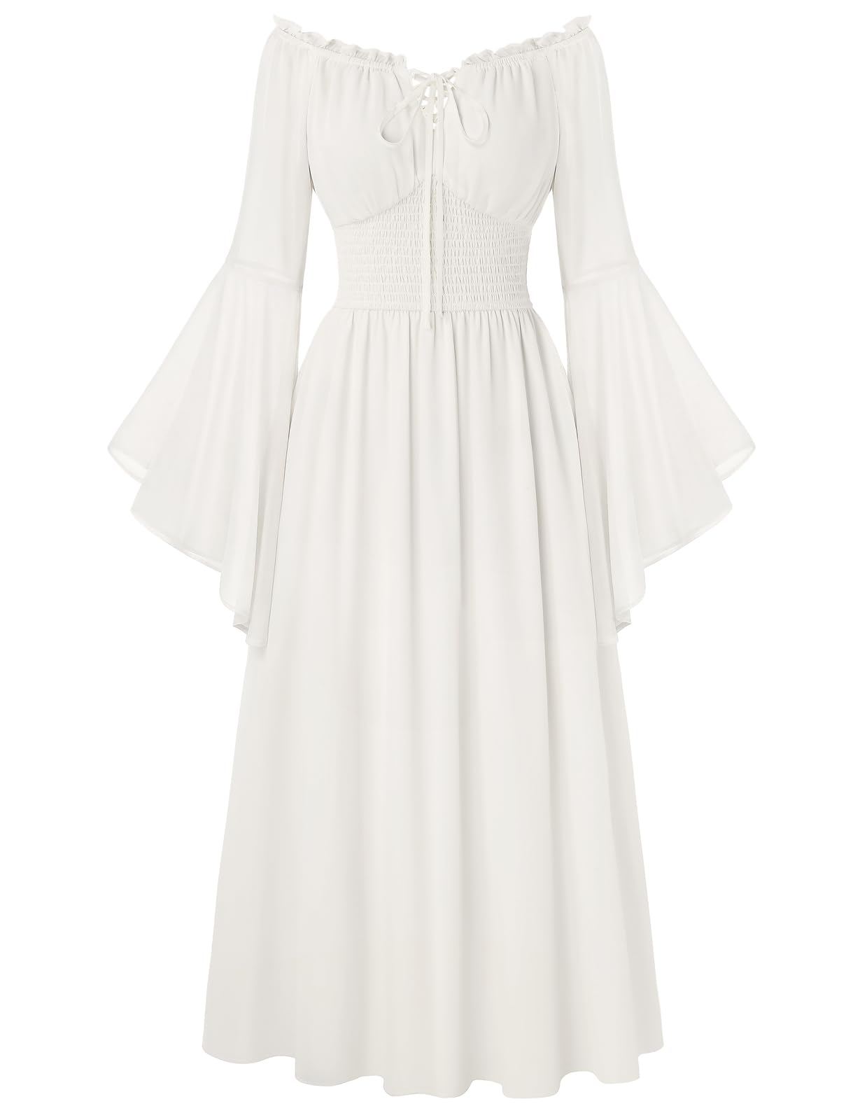 Scarlet Darkness Renaissance Dress Women Peasant Medieval Costume Off Shoulder Maxi Dresses with Pockets, White, L