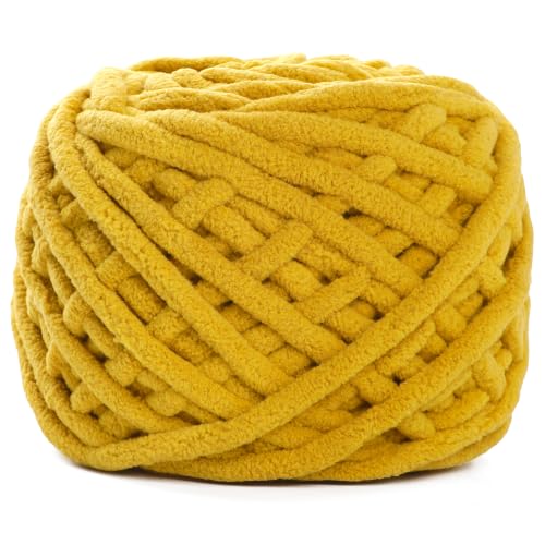 Image of Plush Chenille Chunky Yarn for Crocheting 100g(54.6yd) - Bulky Thick Fluffy Yarn for Knitting- Soft Velvet for Baby, Blanket Knitting Blanket Yarns- Amigurumi Yarns (1- Turmeric)