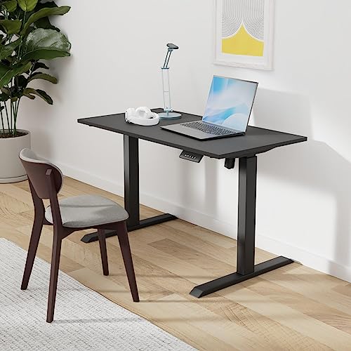Image of TechOrbits 47 Inch Electric Standing Desk Frame with Tabletop - Motorized Workstation Two Leg Stand Up Desk with Memory Settings and Telescopic Sit Stand Height Adjustment (Black Frame /Wood Brown Top