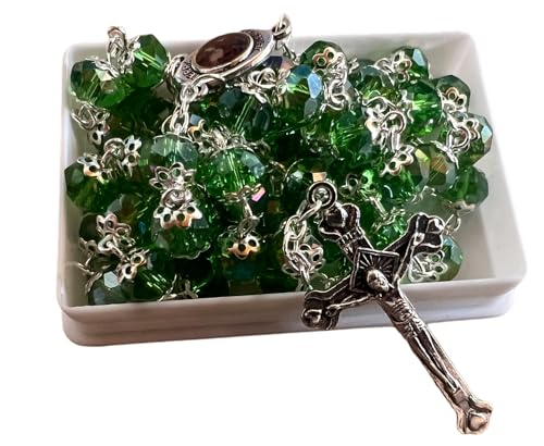Chapelet catholique en perles de cristal vert pour chapelet rosaire chrétien