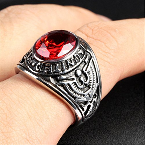 Hijones Men's Stainless Steel United States Army Ring With Red Stone, Red Size 8 #TOP4