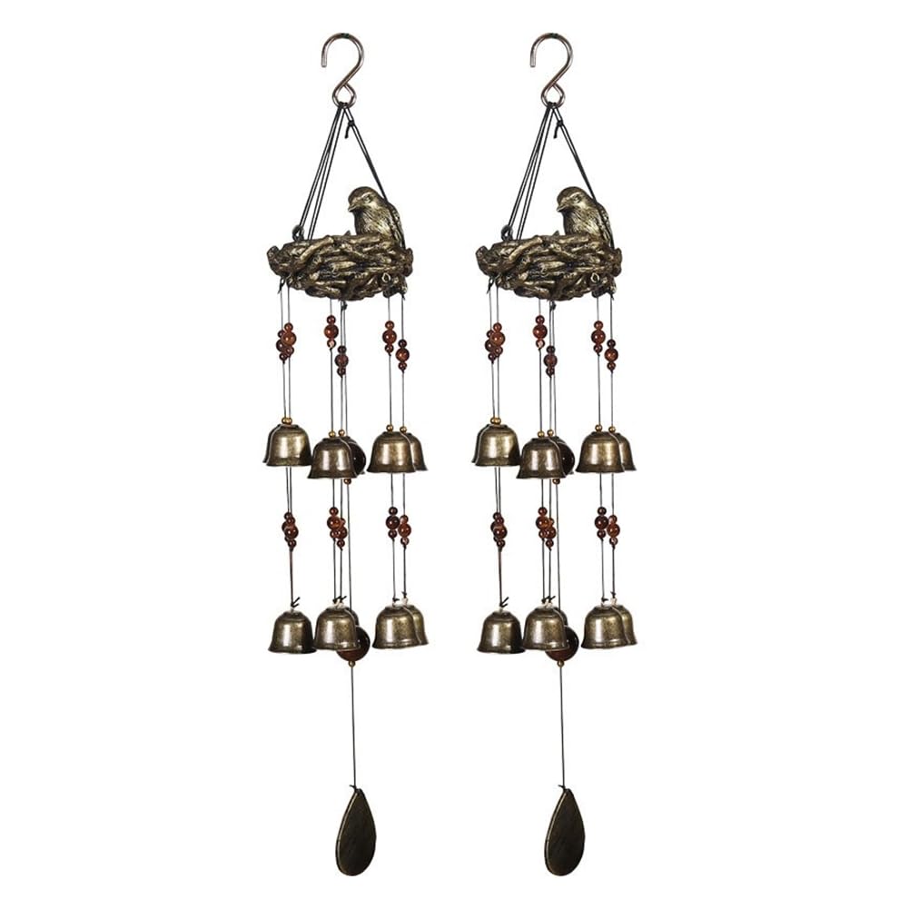 Carillons éoliens nid d'oiseau avec 12 cloches en bronze pour patio