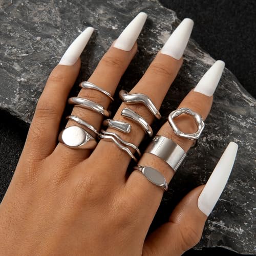 Image of Shining Diva Fashion Stylish Trendy Finger Rings Set for Women & Girls | Chunky Minimal Statement Ring Combos Modern Elegant Jewellery Collection