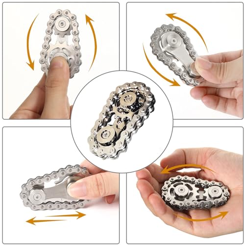 Image of Fidget Spinners Toys for Adults & Teens - Metal Fidget Toy Bike Chain Fidget Sprocket Chain Fidgets Toy for Relief Anxiety ADHD Autism Cool Gadgets Desk Offices Gift Sensory Adult Fidget Toys（Silver）