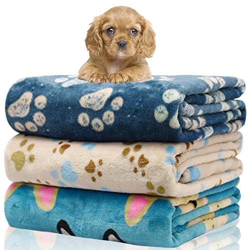 Image of 1 Pack 3 Blankets for Dogs Blankets for Medium Dogs Puppy Dog Blanket Super Soft Fluffy Premium Fleece Pet Blanket Flannel Throw for Dog Puppy Cat Paw Blanket(23x16 inch)