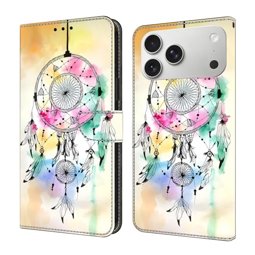 Étui iPhone 17 Pro Max attrape-rêves en cuir à rabat