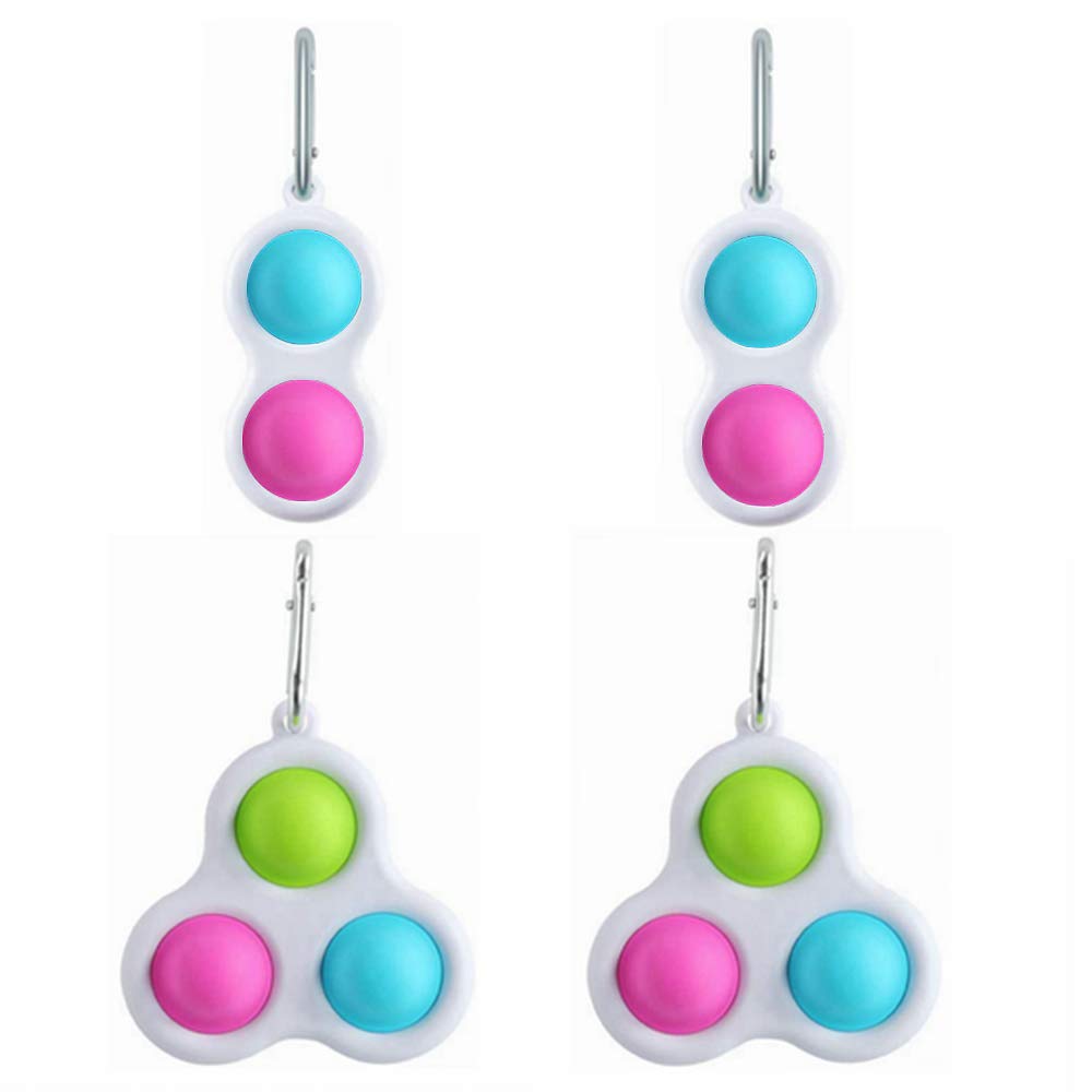4PCS Simple Fidget Dimple Popper Keyring, GetALift Bubble Pop Fidget Toys Stress Relief Sensory Toys Party Favors Hand Toys for Adults Teenagers(Pink & Blue)