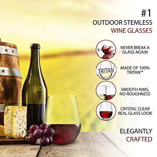 Bravario Unbreakable Stemless Plastic Wine Glasses | Reusable | Shatterproof 100% Tritan Plastic | Dishwasher-Safe | Bpa-Free | Awesome For Indoor & Outdoor | 20 Oz, Set Of 8 #TOP2