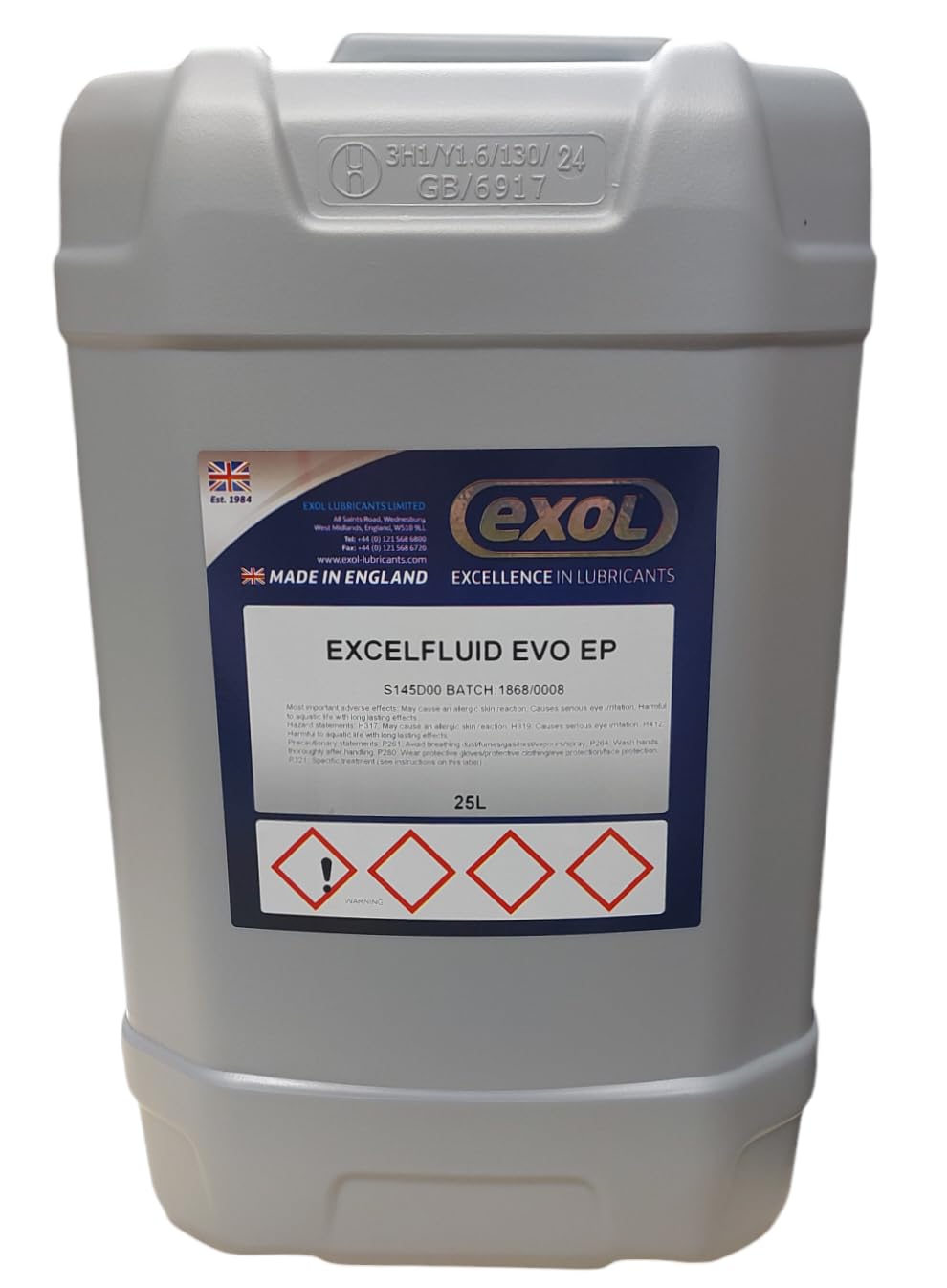 EXOL EVO EP SEMI SYNTHETIC SOLUBLE CUTTING OIL 25LTR, A BIO-STABLE LOW FOAMING SOLUBLE OIL THAT IS EXTREMELY USER FRIENDLY FREE FROM FORMALDEHYDE RELEASE BIOCIDES