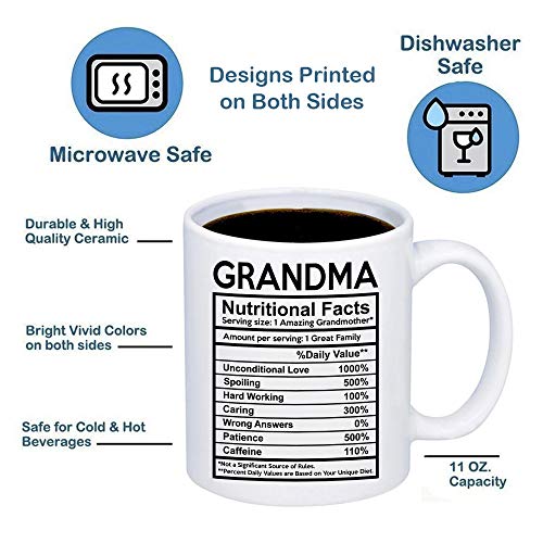 Grandma Nutritional Facts Coffee Mug - 11Oz Cup From Granddaughter, Grandson For Birthday, Christmas, Anniversary, Valentine's Day - Grandmother Cup #TOP2