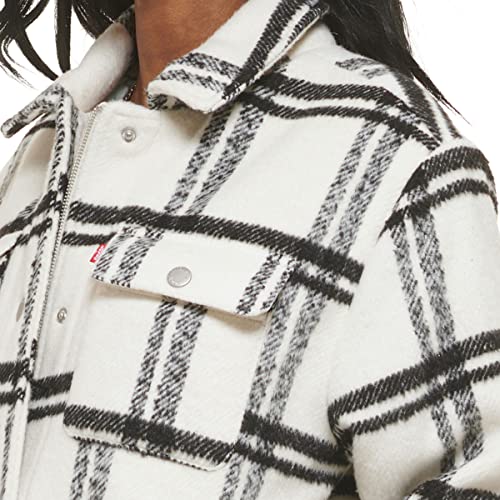 Levi's Plus Size Women's Wool Blend Sherpa Lined Long Shacket, Black/White Window Plaid, 1X #TOP4