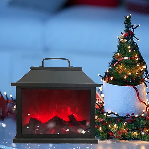 Image of Small Cozy Fireplace Lantern Traditional Realistic Log Wood Burning Flame Effect Ligh LED Charcoal Style Table LampFor Indoor & Outdoor Use(11.4''X6.1''X11.2'')