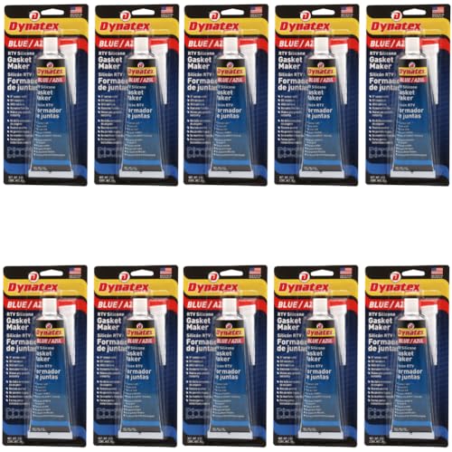 Image of Dynatex Blue RTV Silicone Gasket Maker 3 oz Tube - Oxygen Sensor Safe, OEM Specs, Gear Oil Resistant, Oil /Water Resistant, Made in the USA (10-Pack)