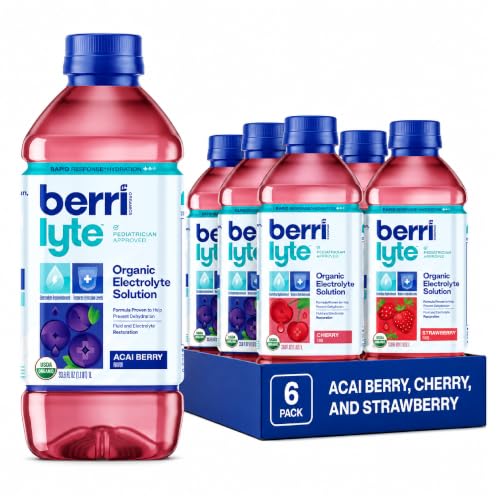 Image of Berri Lyte Organic Electrolyte Drink - 3 Flavors (Acai Berry, Strawberry, Cherry) - Plant-Based Hydration with Coconut Water, Natural Electrolytes, USDA Organic for Kids & Adults, 1 L, 6-Count