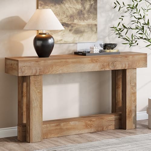 Tribesigns - Mesa de consola (160 cm, 2 plantas, auxiliar rectangular de madera detrás del sofá, madera de granja para pasillo y salón, roble marrón claro