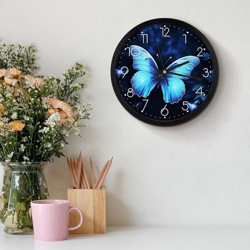 Horloge murale à quartz décorative ronde au design bleu épuré