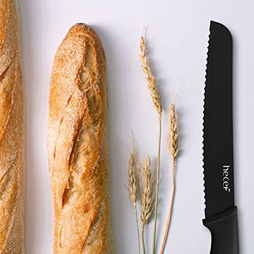 Foto von hecef 6‑teilig scharfes Messerset Set mit passenden Klingenschutzhüllen, schwarzoxidierten Klingen und Soft‑Touch‑Griffen, kratzfest und rostbeständig, für Küche und Camping