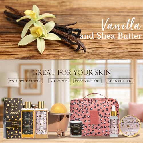 Image of Warm Vanilla scented Gifts for Women, Spa Bath & Body Gift Basket, Skin Care Kit, Home Spa Gift Set, Self-Care Kit, Travel Multi-use toiletry bag, Birthday, Christmas, Mother Day, Anniversary Gifts