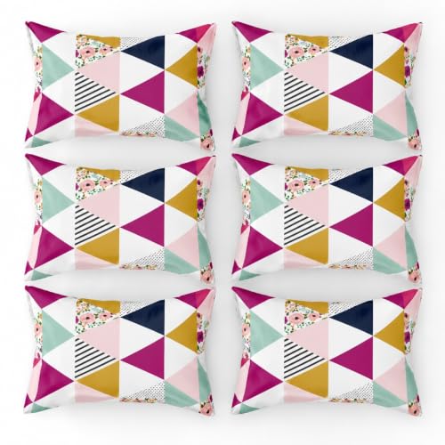 Image of King Size Microfibre Decorative Pillow Covers, Navy Blue Multicolour Heart Print-50 cm x 75 cm (6, Multicolor)