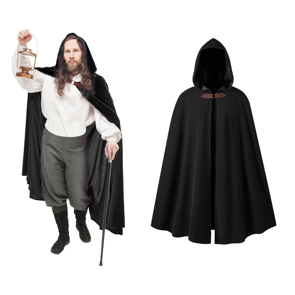 CNVAUIE Renaissance Snapback Hooded Coat Medieval Costumes Men's Witch Halloween Costumes Hooded Coat (Brown)
