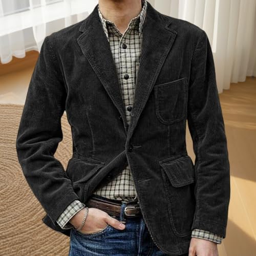 Mens Casual Corduroy Sport Coats, Vintage Slim Fit One Button Notch Lapel Blazer Jackets Two Piece Suit Vest and Coat Blazer4