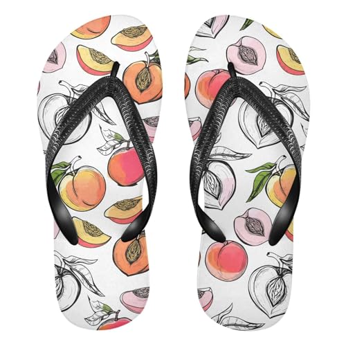 Sinestour Peach Fruit White Flip Flops for Beach Thong Sandals Anti-slip Lightweight Beach Slippers for Indoor Outdoor House