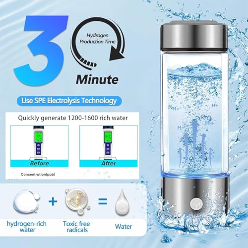 Hydrogen Water Bottle Generator 2025 Updated, Portable Hydrogen Water Ionizer Machine Rechargeable, Hydrogen Rich Water Glass Health Cup 420ml Gift for Friends/Women/Men/Mom/Father/Grandpa/Grandma - Image 4