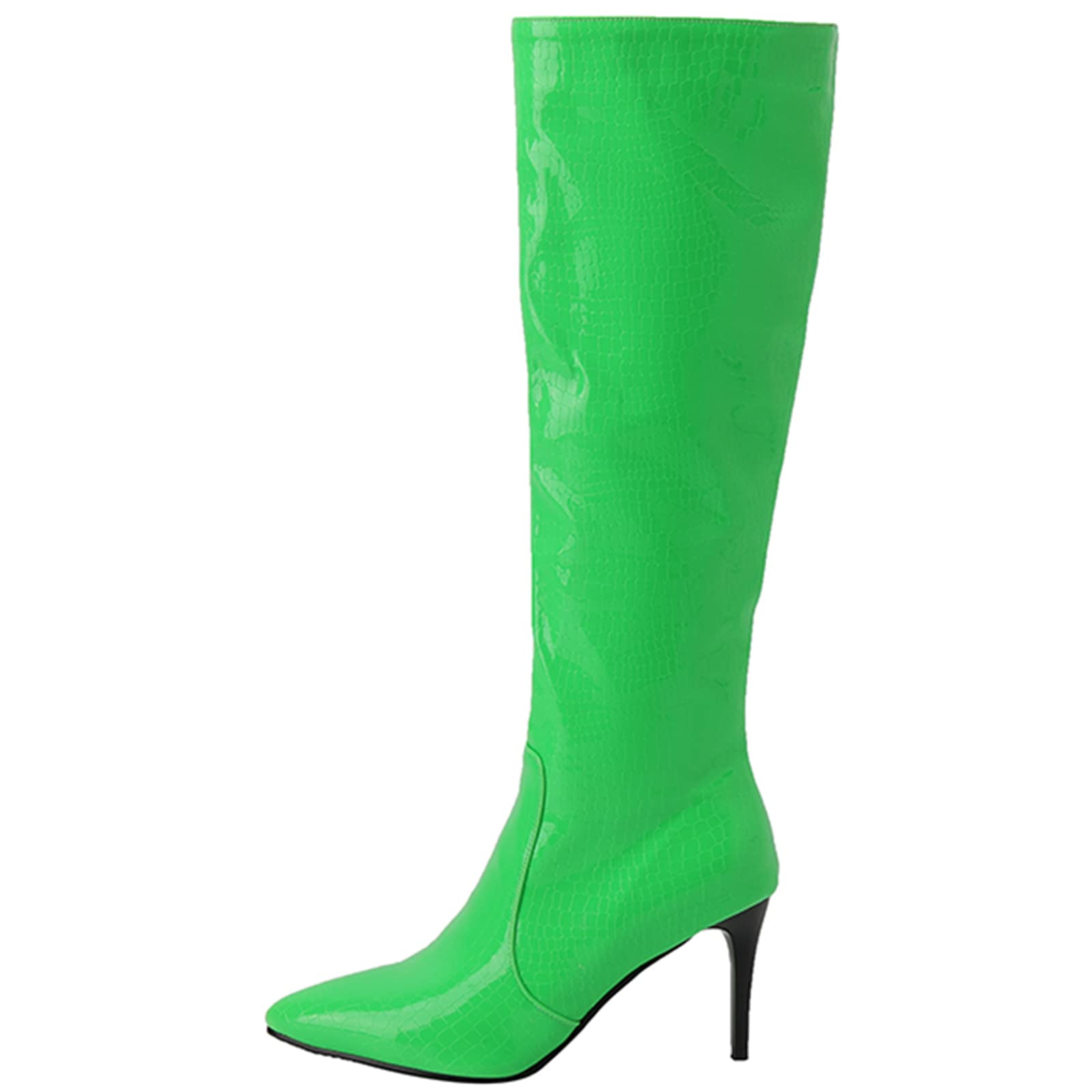 CUTEHEELS Damskie jednokolorowe buty na uda wysokie/nad kolanem ze szpilką i szpiczastym noskiem, zielony 3, 45 EU