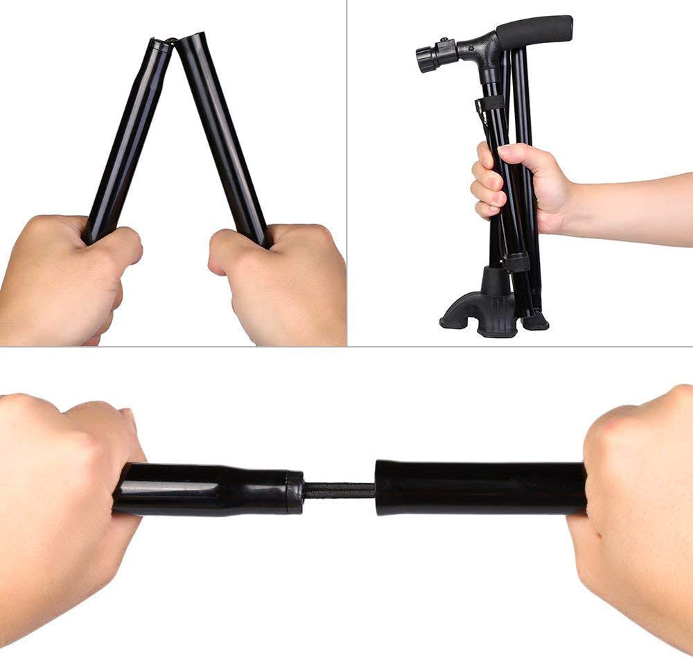 Bastón LED Plegable Bastones de Viaje Plegables Ajustables con luz LED y 5 Niveles Altura Ajustable Plegable Ligero para Hombres Mujeres Ancianos (Negro) Interesting