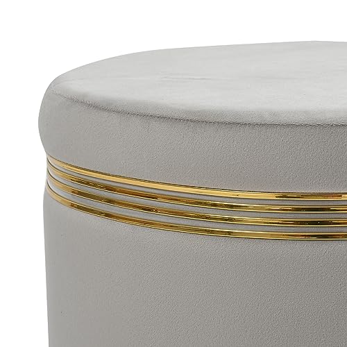 Image of NACIA Ottoman Pouffe Stool for Living Room Sitting | Round Footstool /Foot Rest with 4 Wooden & Golden Metal Legs for Dressing Table, Home Decor, Balcony, Bedroom (16x16x17 inch, Grey)