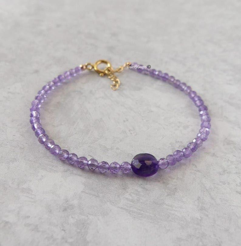 Bracelet améthyste 3mm facettée LKBEADS or réglable chic - 2
