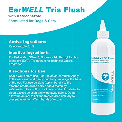 VetWELL Dog Ear Cleaner Solution & Infection Treatment for Dogs & Cats, Tris Otic Cleanser Drops Helps Eliminate Odor and Relieve Infections – 12oz VetWELL Dog Ear Cleaner Solution & Infection Treatment for Dogs & Cats, Tris Otic Cleanser Drops Helps Eliminate Odor and Relieve Infections – 12oz