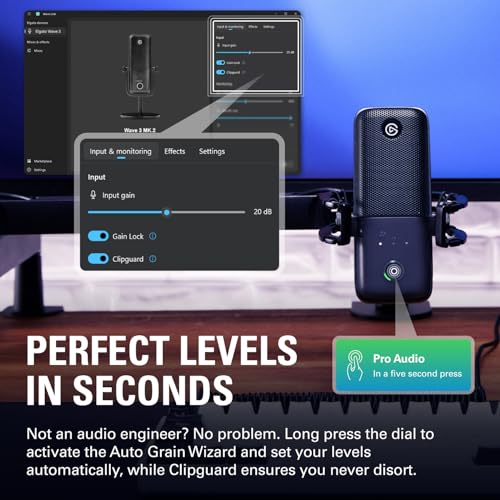Image of Elgato Wave:3 MK.2 USB Condenser Microphone, DSP Effects | Clipguard 2.0 protection, Auto Gain calibration, Onboard voice enhancer, compressor, EQ, Multifunction dial, USB-C