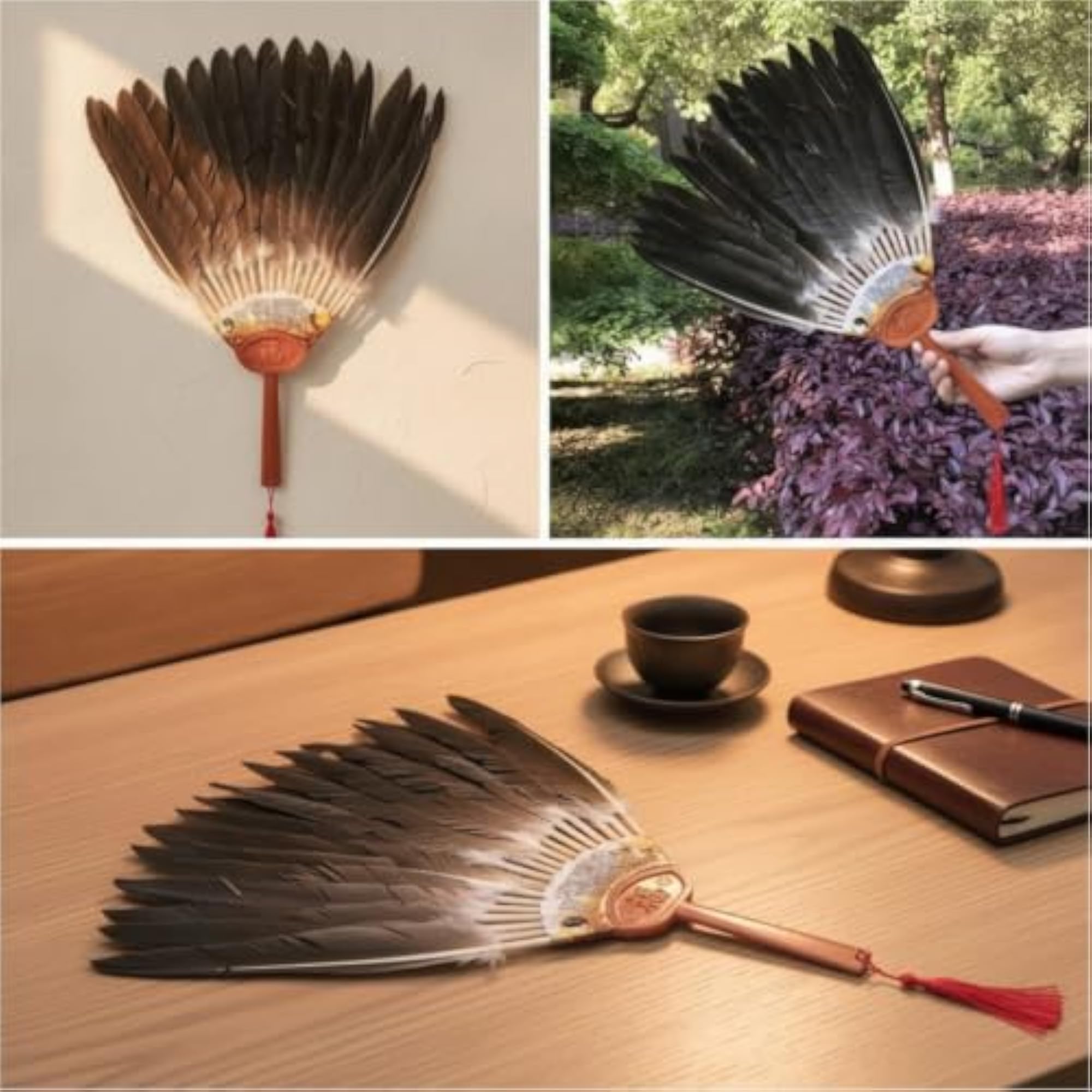 Handmade Goose Feather Fan with Tassel for Dance Performances